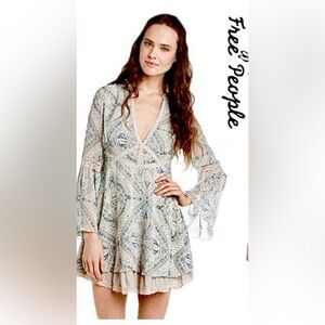 Free People Moonlight Bay mini dress | blue & white paisley print | size 8